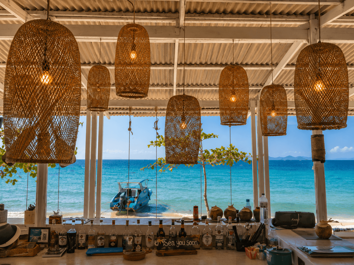 Beach bar view over the sea, Tiennara Resort