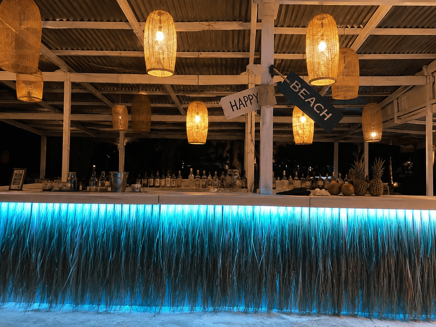 Beach bar at night, Tiennara Resort